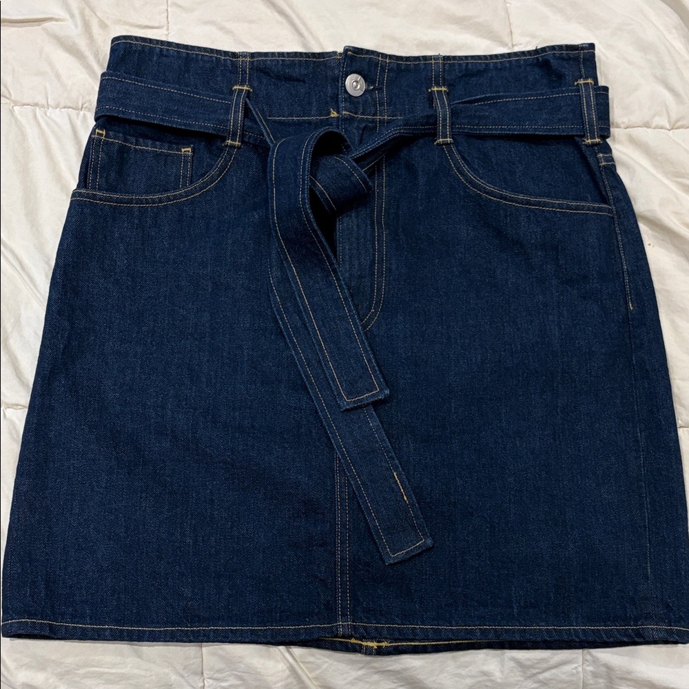 3x1 Dark Blue Denim Tie-Belt Mini Skirt
